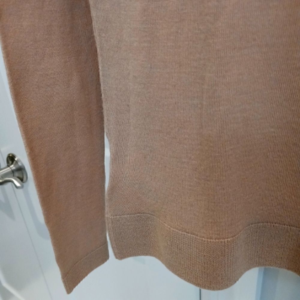 Ann Taylor Merino Wool Sweater with Faux Leather Black Trim in  Camel - Picture 5 of 11